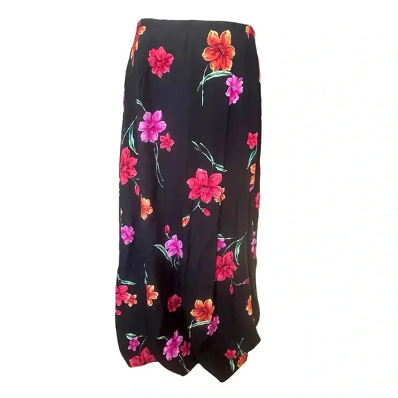 Norton mcnaughton black Hawaiian flowers bright red and pink maxi dress - Picture 1 of 9